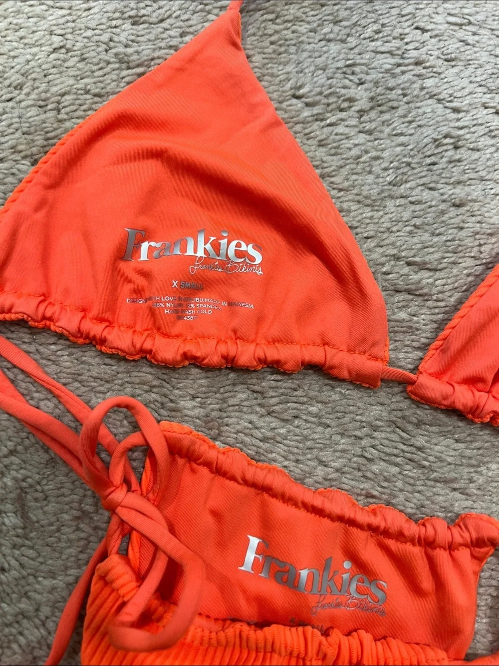 Frankie’s bikinis Orange Ribbed String Bikini Set